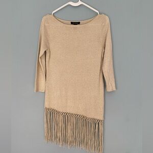 White House Black Market Women’s Gold Shimmer Fringe Top Size Extra Small
